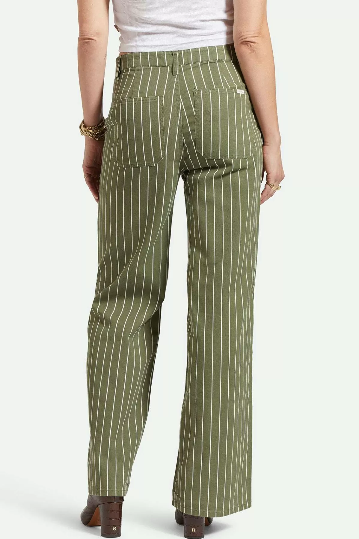 Pants & Shorts-Brixton Vintage Military Lightweight Pant Olive Surplus/Whitecap Pinstripe