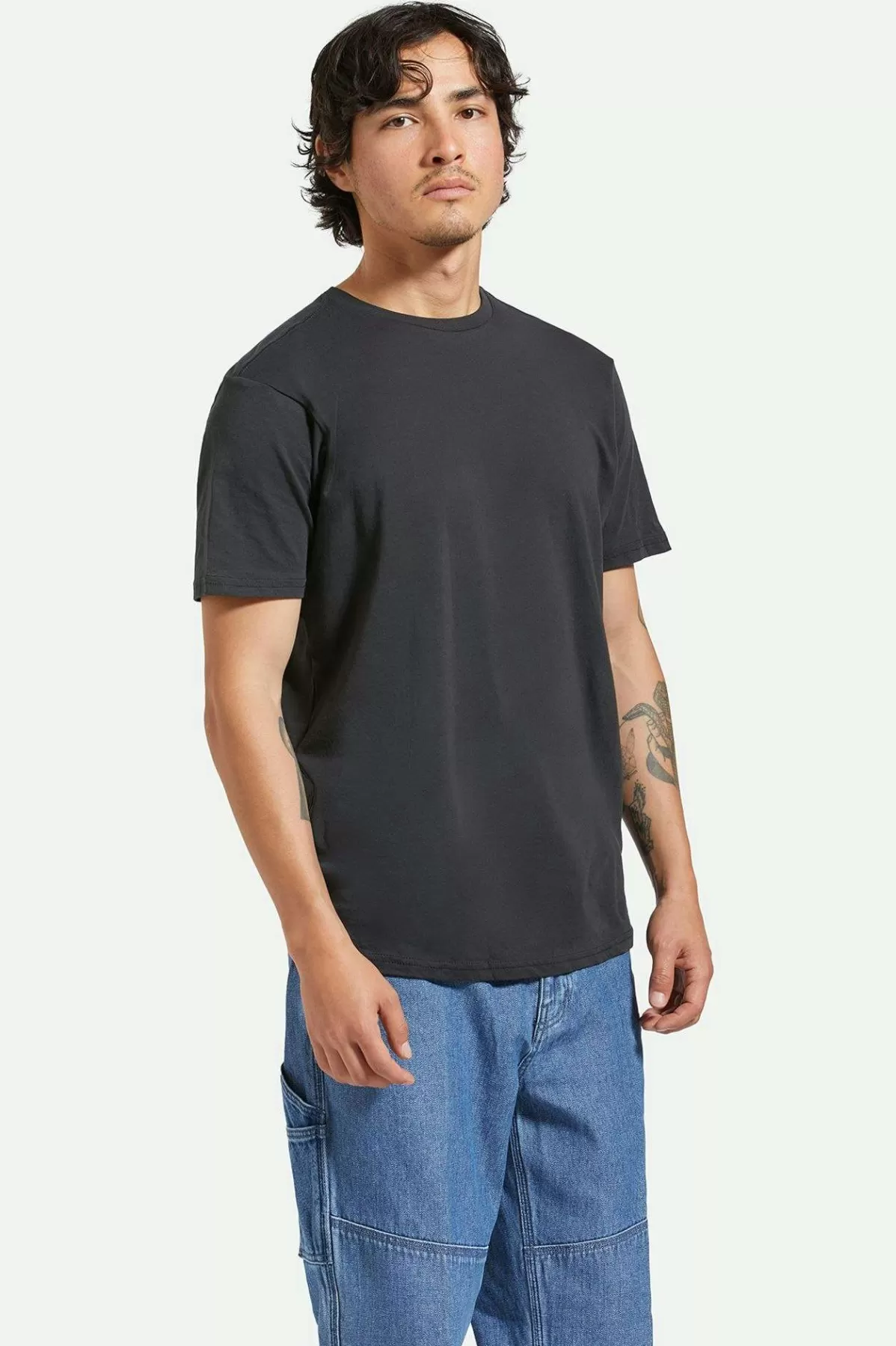 T-Shirts-Brixton Vintage Reserve S/S T-Shirt Black Sol Wash